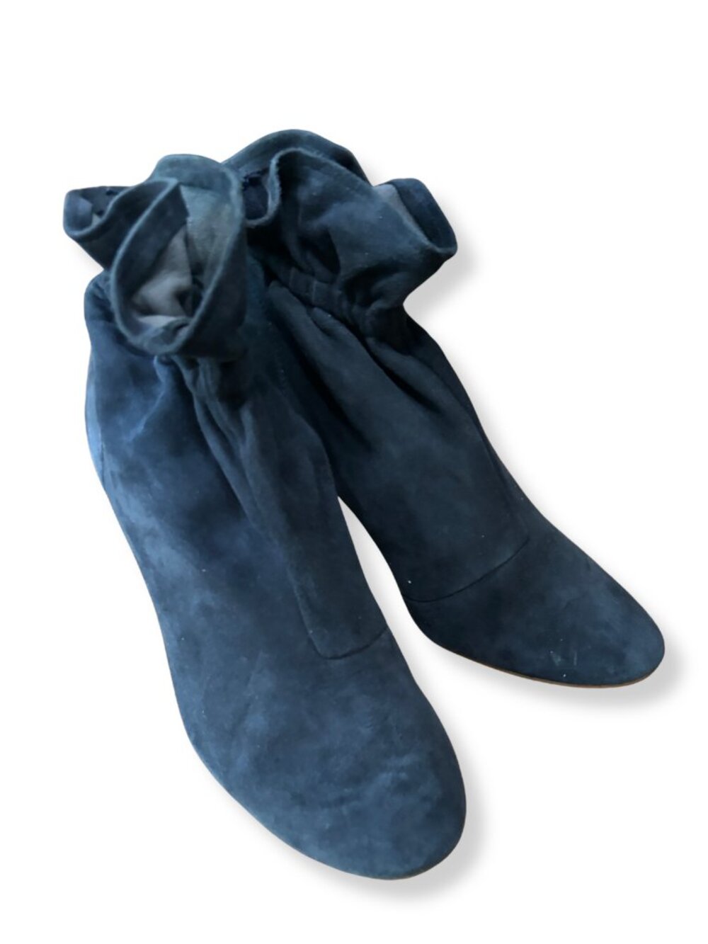 Kurt Geiger Navy Suede Ruffle Ankle Booties Spain EU 38 Block Heel